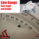 Saw Gauge - Left Tilting - quickly sets saw blades height, angle and fence - close up on saw angle and height