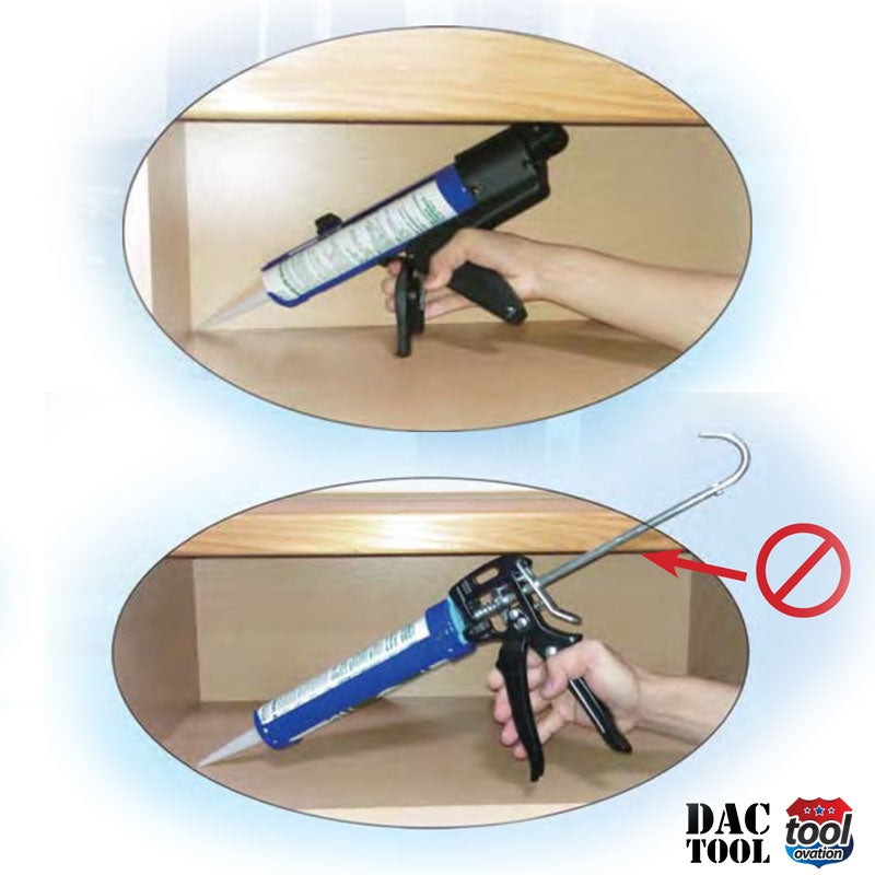 DAC188P Rod Less Sealant Gun - example use in tight space at the back of shelving