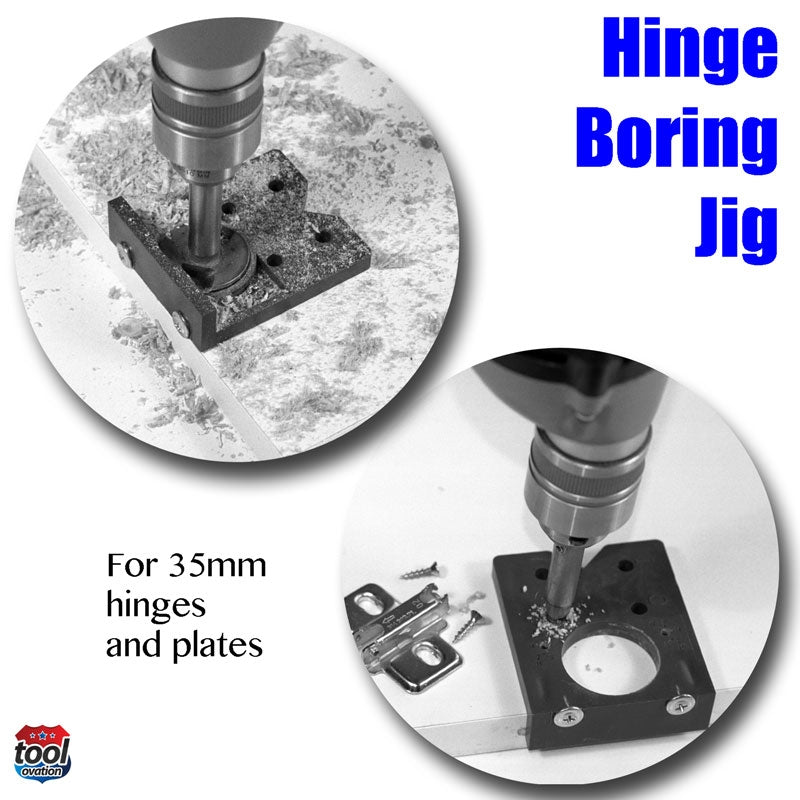 EASY.DRILL Easy Drill Hinge Boring Jig for 35mm concealed hinges - showing how with drill