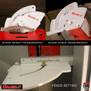 Saw Gauge - Left Tilting - quickly sets saw blades height, angle and fence - examples of blade height measurement, blade angle measurement and fence setting